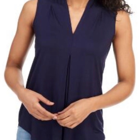 Premise Tops - 💼 Premise Studio Navy Drape Front Career Blouse